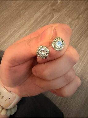 Classic Round Halo Stud Earrings in Silver with Clear Stone (Sterling Silver)